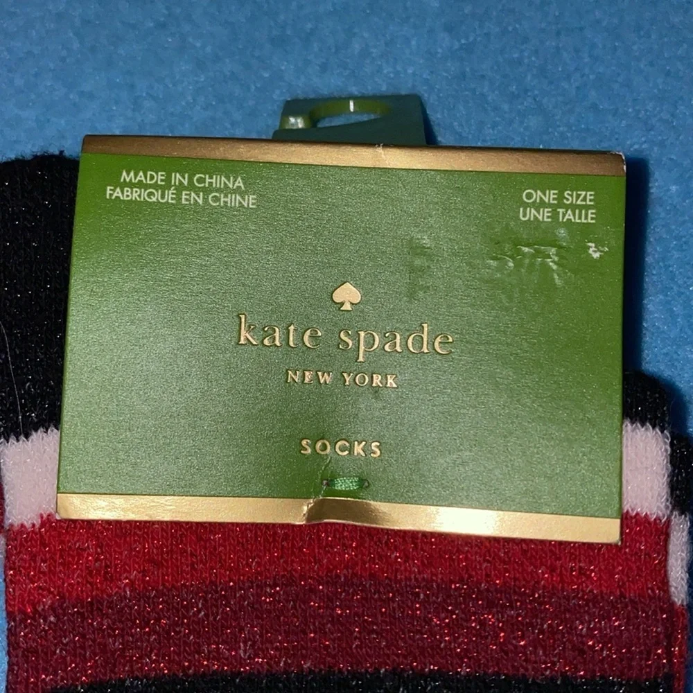 Kate Spade Socks gold black white red metallic striped knee high NEW size OSFA